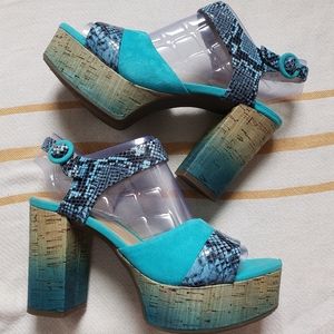 Gorgeous Black & Aqua Suede Platform Sandals GEOX